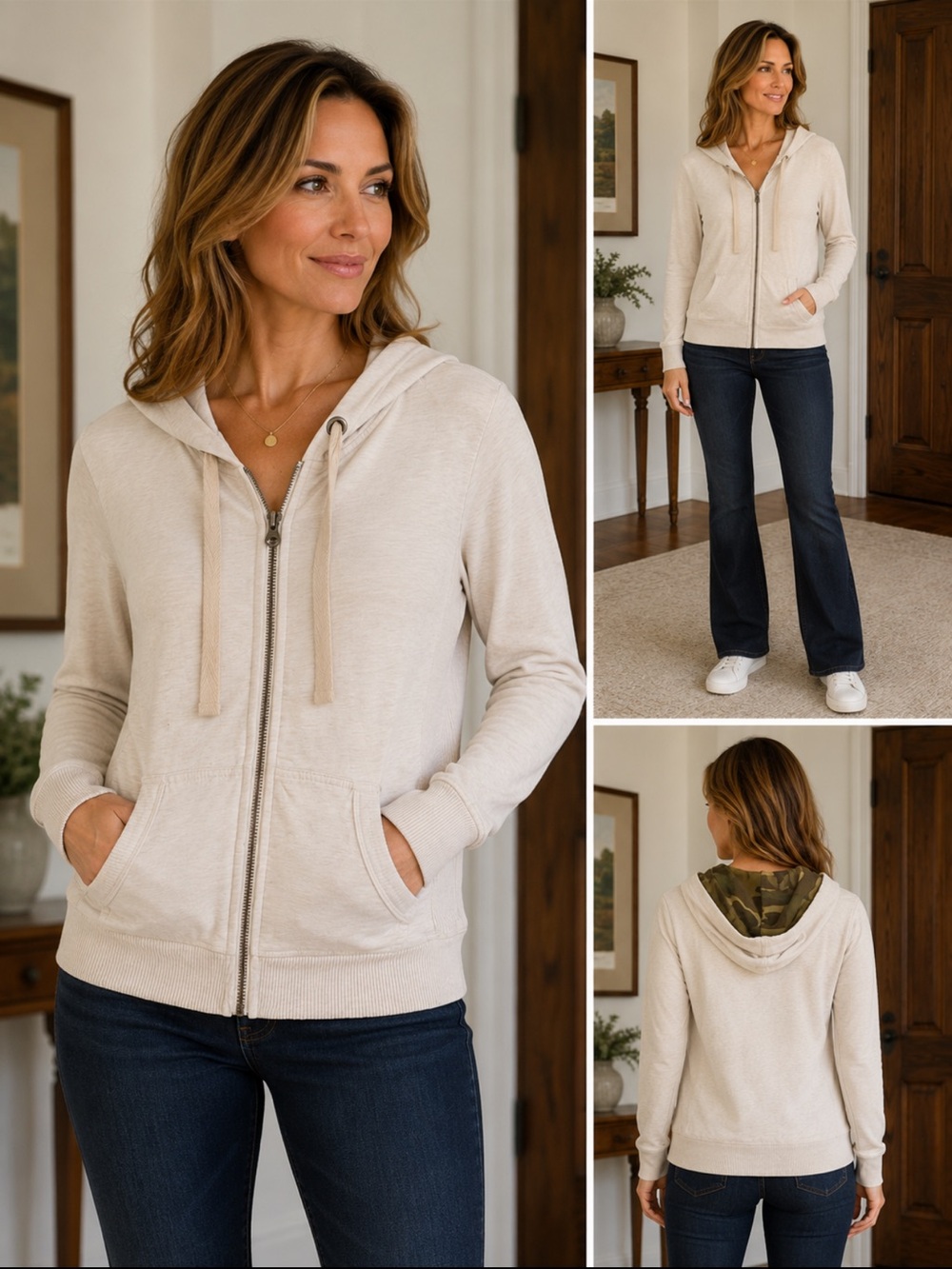 Lucky Brand Zip-Up Hoodie with Camo Hood Detail Size Small